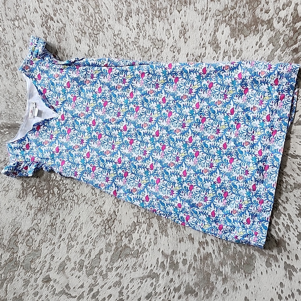 Vineyard Vines Blue Floral Flamingo Flutter Sleeve Tunic Dress Sz12
